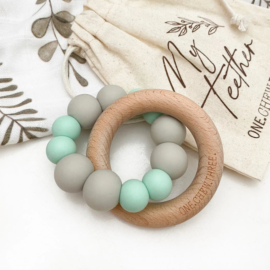 ONE CHEW THREE Teether - Mint & Grey