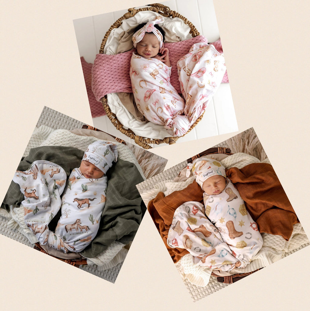 🌸 🐎👢👢🌵 New!! Three country-themed organic cotton sets from Snuggle Hunny have arrived. Which is your favourite?