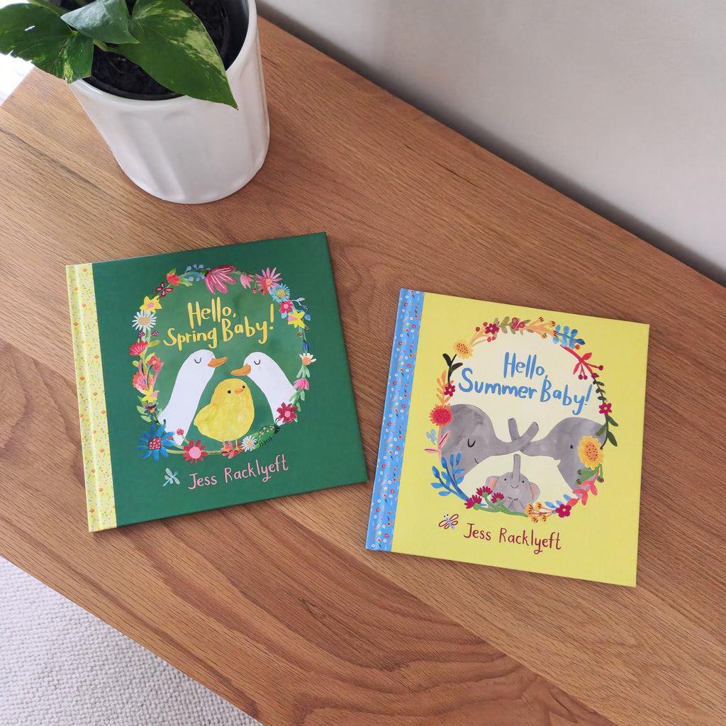 "Hello Spring, Baby!" and "Hello Summer, Baby!" are the work of Melbourne author and illustrator Jess Racklyeft. They are beautiful in every way! ❤️