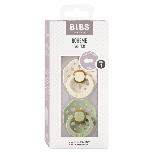 BIBS Boheme Pacifier 2 Pack - Size 1 - Ivory/Sage
