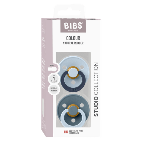 BIBS Fusion Colour Pacifier 2 Pack - Size 1 - Baby Blue/Petrol Mix