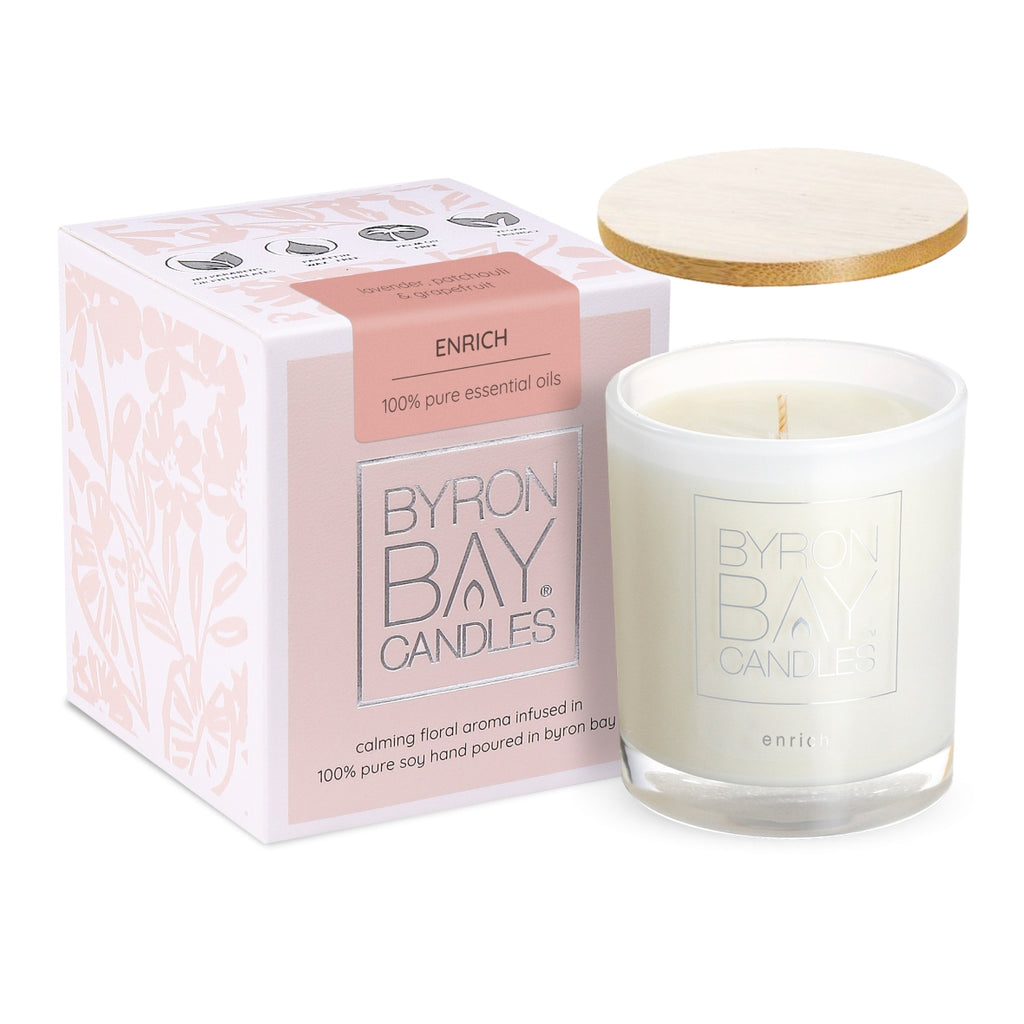 BYRON BAY CANDLES Pure Soy Candle with 100% Pure Essential Oils - Enrich