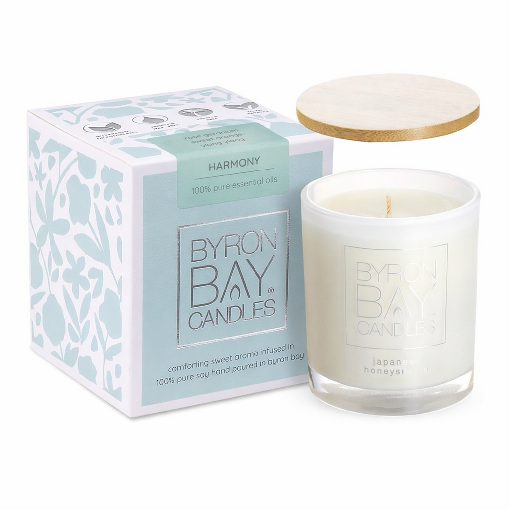 BYRON BAY CANDLES Pure Soy Candle with 100% Pure Essential Oils - Harmony
