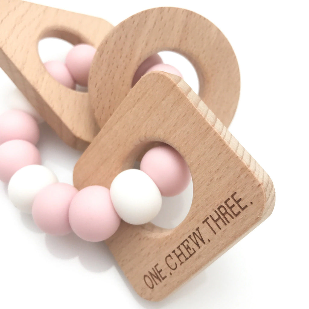 ONE CHEW THREE Shapes Teether Rattle - Pink