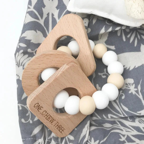 ONE CHEW THREE Shapes Teether Rattle - White