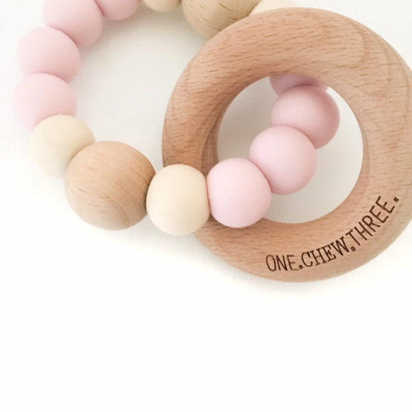 ONE.CHEW.THREE Teether Rattle - Pale Pink & Cream