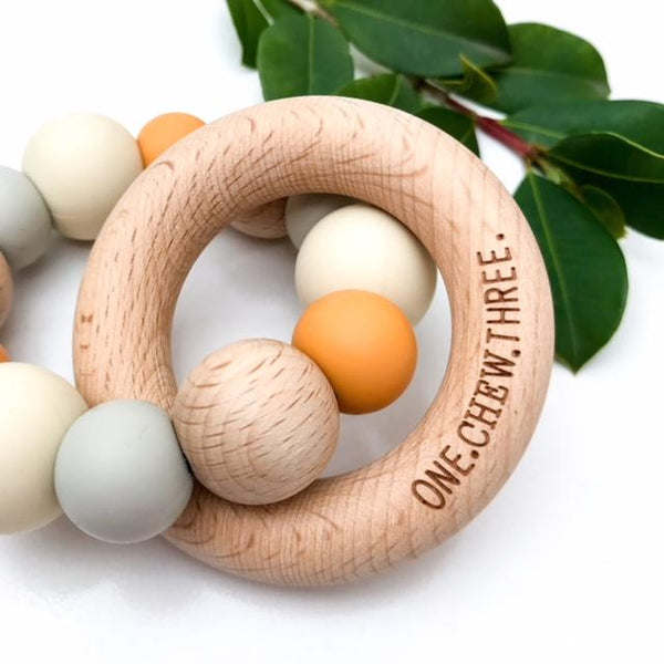 ONE CHEW THREE Teether Rattle - Mustard