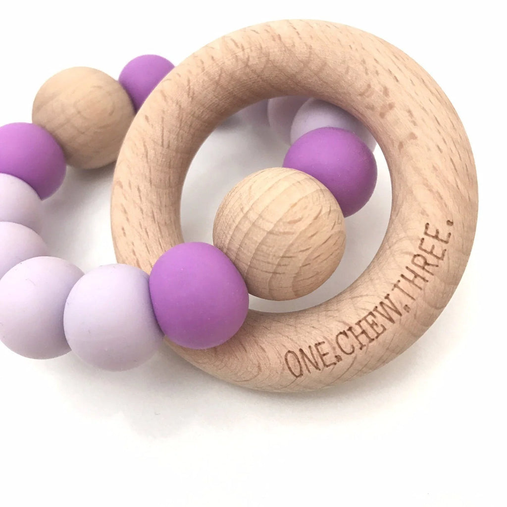 ONE CHEW THREE Teether Rattle - Purple
