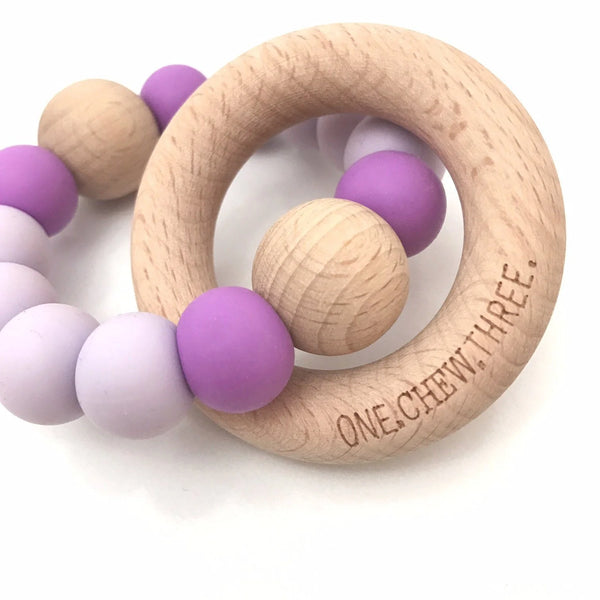 ONE CHEW THREE Teether Rattle - Purple