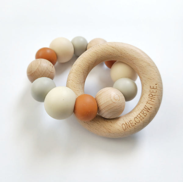 ONE CHEW THREE Teether Rattle - Tan