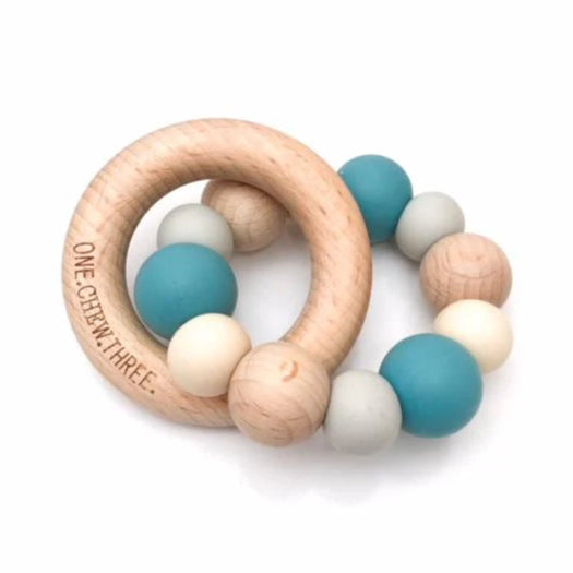 ONE CHEW THREE Teether Rattle - Teal