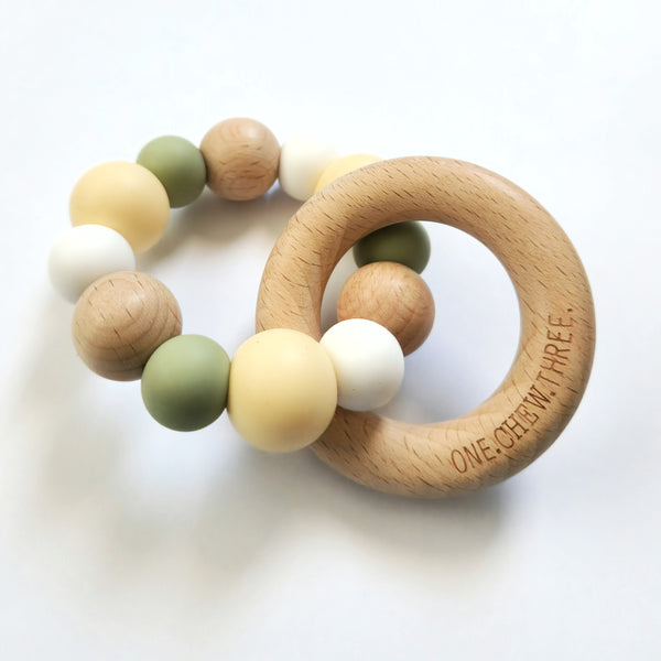 ONE CHEW THREE Teether Rattle - Yellow