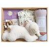ROOM TO BLOOM Animal Babies Baby Gift Hamper set with plush toy, teether, clothing and more in a wooden box.