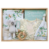 ROOM TO BLOOM Australiana Baby Gift Hamper Baby gift set with soft toy, clothing, and more in a wooden box.