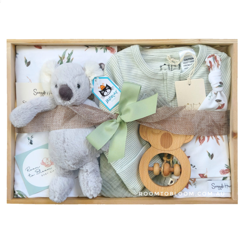 ROOM TO BLOOM Customised Baby Gift Hamper sample inside