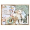 ROOM TO BLOOM Baby gift set with plush toy, teething ring, baby wrap and more in a wooden box.