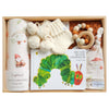 ROOM TO BLOOM Gnome Sweet Gnome Baby Gift Hamper set with items including a book, wrap, and rattle in a wooden box.