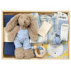 ROOM TO BLOOM In the Navy Baby Gift Hamper  set with plush toy, clothing, accessories and more in a wooden box.