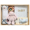 ROOMore TO BLOOM Love Heart Baby Gift Hamper gift set with plush toy, rattle, baby book and more in a wooden box.