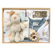 ROOM TO BLOOM Puppy Playground Baby Gift Hamper set with plush toy, clothing, toy and more in a wooden box.