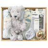 ROOM TO BLOOM Rainforest Baby Gift Hamper set with plush teddy bear, baby romper, an teddy and more in a wooden box.