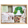 ROOM TO BLOOM Baby gift set with items including a baby wrap, candle, book, rattle and more in a wooden box.