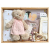 ROOM TO BLOOM Sugar and Spice Baby Gift Hamper set with teddy bear, clothes, toys and more in a wooden box.
