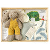 ROOM TO BLOOM Time to Grow Baby Gift Hamper with plush bunny,  a baby bib, a leaf-patterned romper and more.