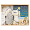 ROOM TO BLOOM Under the Stars Baby Gift Hamper set with plush toy, book, and rattle in a wooden box.