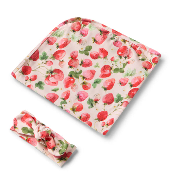 SNUGGLE HUNNY Jersey Wrap & Topnot set Strawberry