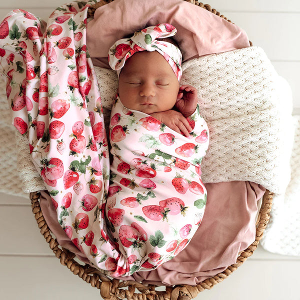 SNUGGLE HUNNY Jersey Wrap & Topnot set Strawberry
