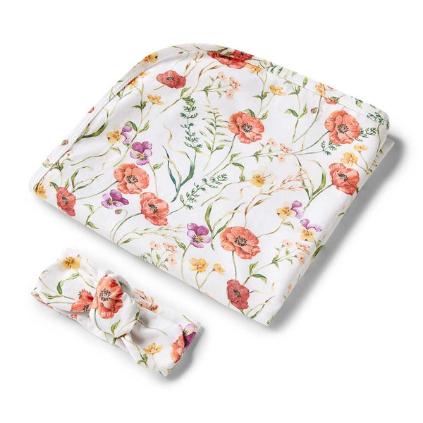 SNUGGLE HUNNY Organic Jersey Wrap & Topknot set - Meadow