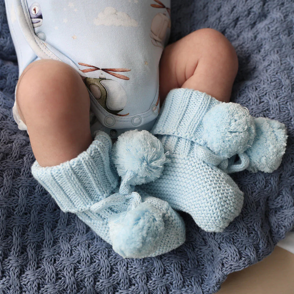 SNUGGLE HUNNY Organic Cotton Knit Booties - Baby Blue