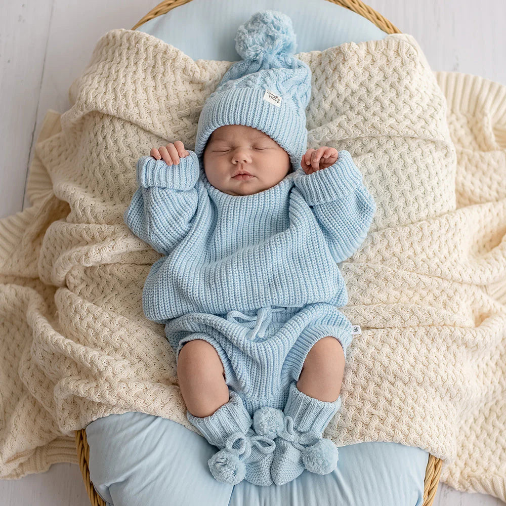 SNUGGLE HUNNY Organic Cotton Knit Booties - Baby Blue