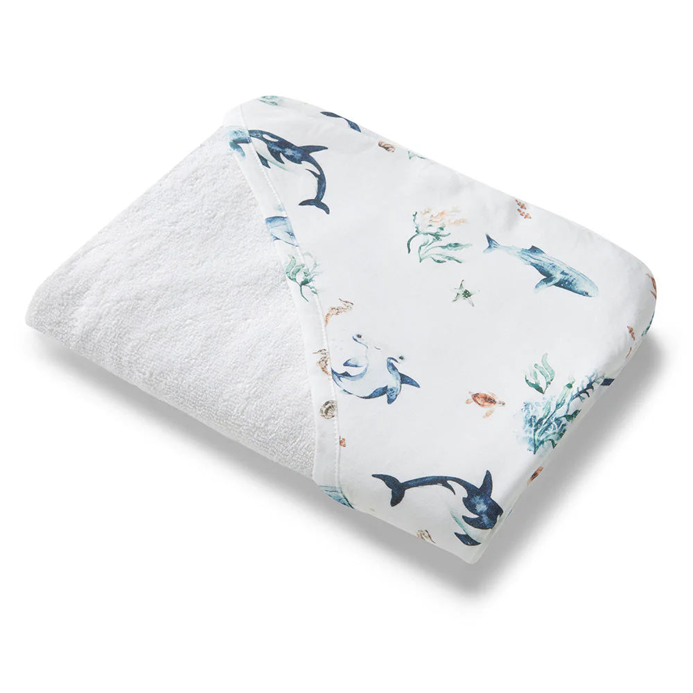 SNUGGLE HUNNY Organic Hooded Baby Towel - Ocean flatlay