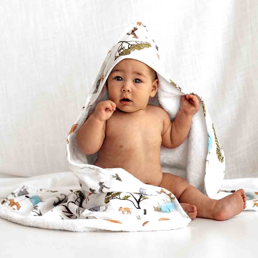 SNUGGLE HUNNY Organic Hooded Baby Towel - Safari