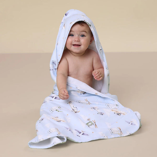 SNUGGLE HUNNY Organic Hooded Baby Towel - Taking Flight lifestyle