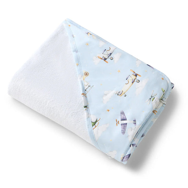 SNUGGLE HUNNY Organic Hooded Baby Towel - Taking Flight flatlay
