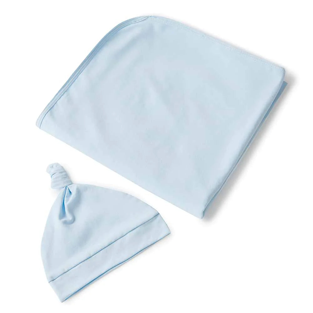 SNUGGLE HUNNY Organic Jersey Wrap & Beanie set - Baby Blue