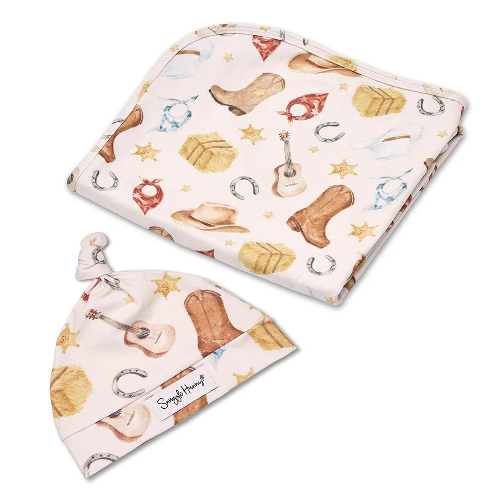 SNUGGLE HUNNY Organic Jersey Wrap & Beanie set | Cowboys
