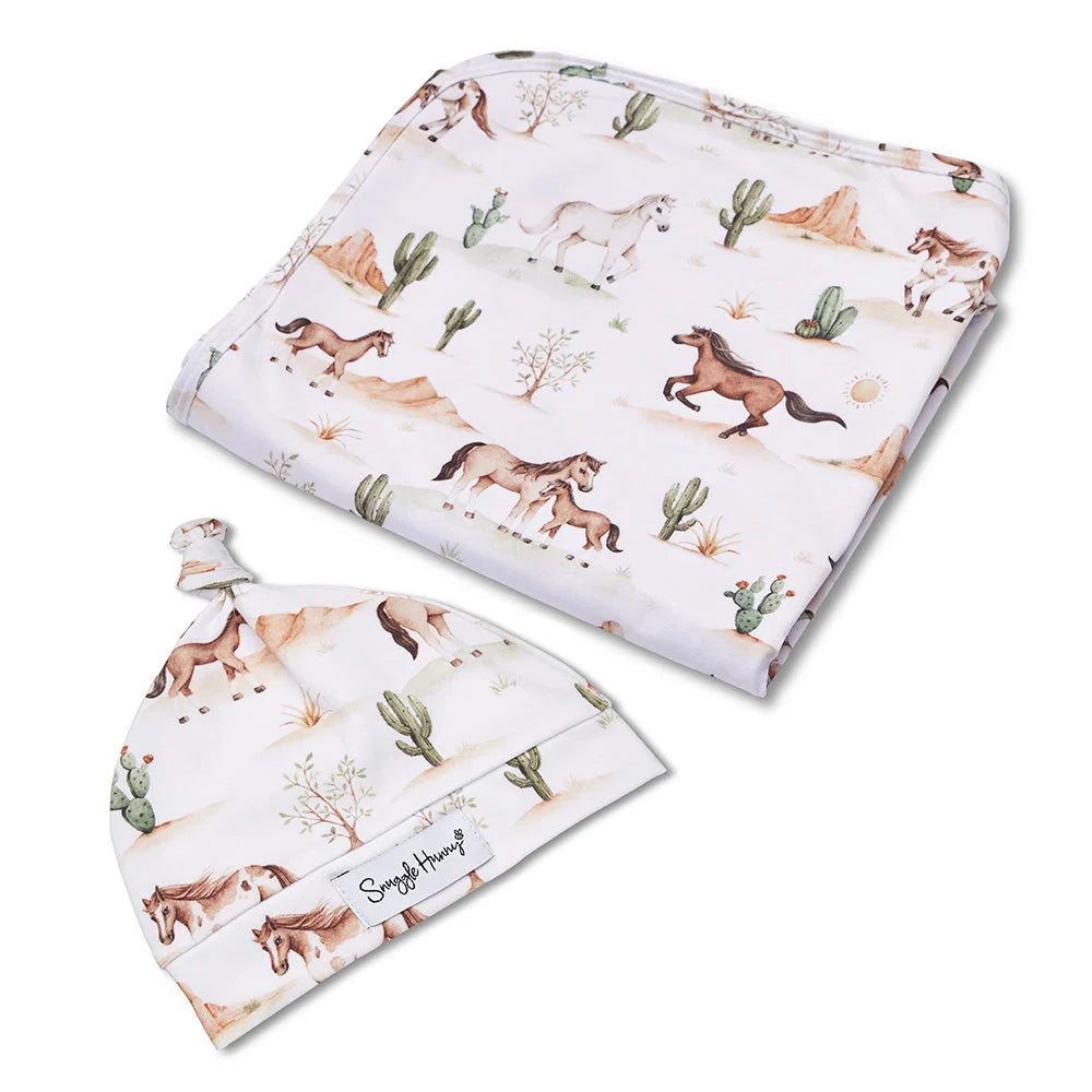 SNUGGLE HUNNY Organic Jersey Wrap & Beanie set | Wild Horses
