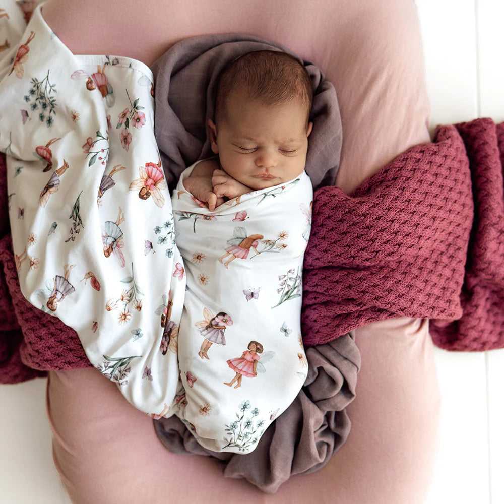 SNUGGLE HUNNY Organic Jersey Wrap & Topknot set - Fairy Garden lifestyle