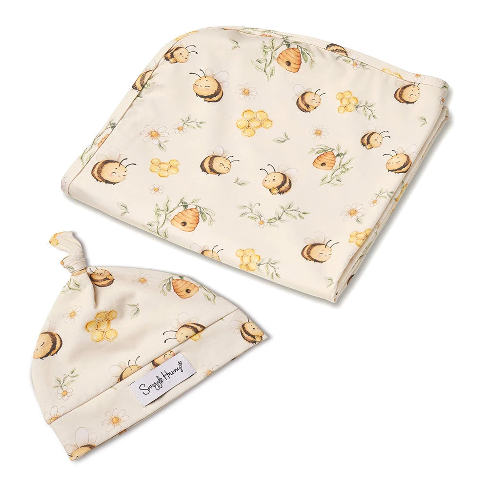 SNUGGLE HUNNY Organic Jersey Wrap & Beanie set | Bumblebees
