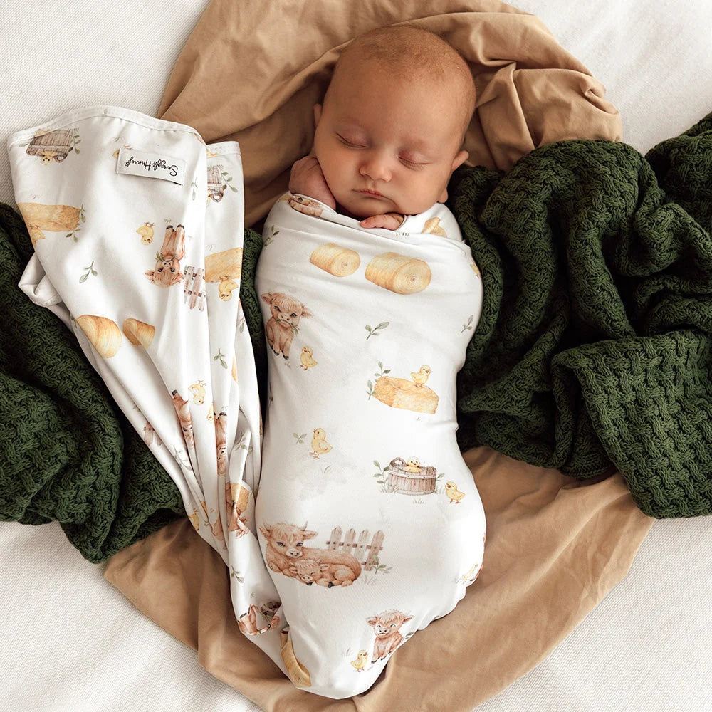 SNUGGLE HUNNY Organic Jersey Wrap & Beanie set | Highland Cows