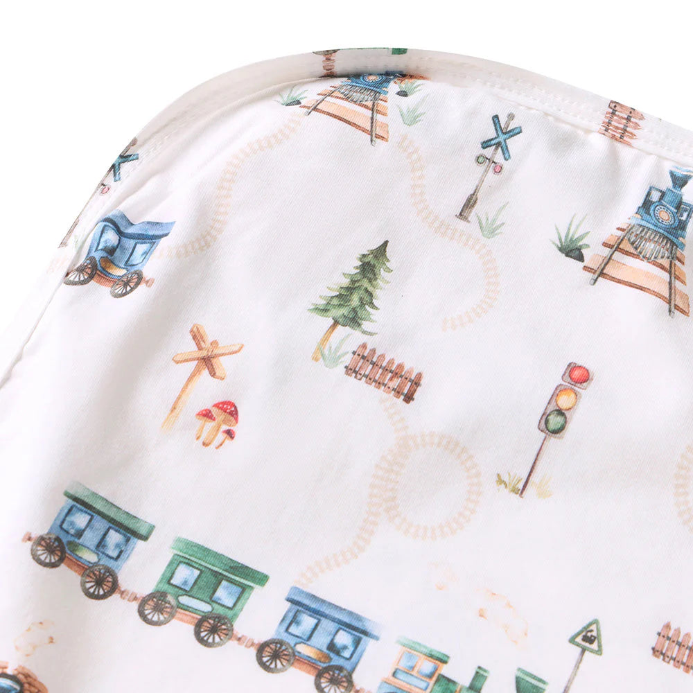 SNUGGLE HUNNY Organic Jersey Wrap & Beanie set - Trains
