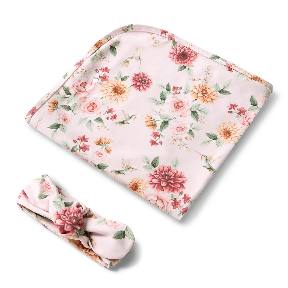 SNUGGLE HUNNY Organic Jersey Wrap & Topknot set - Birds & Blooms