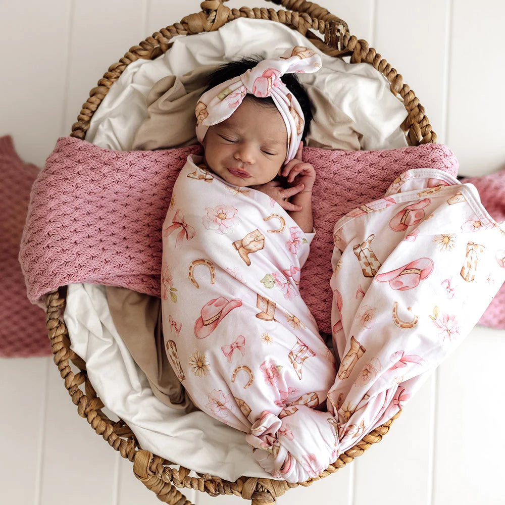 SNUGGLE HUNNY Organic Jersey Wrap & Topknot set | Boots & Bows
