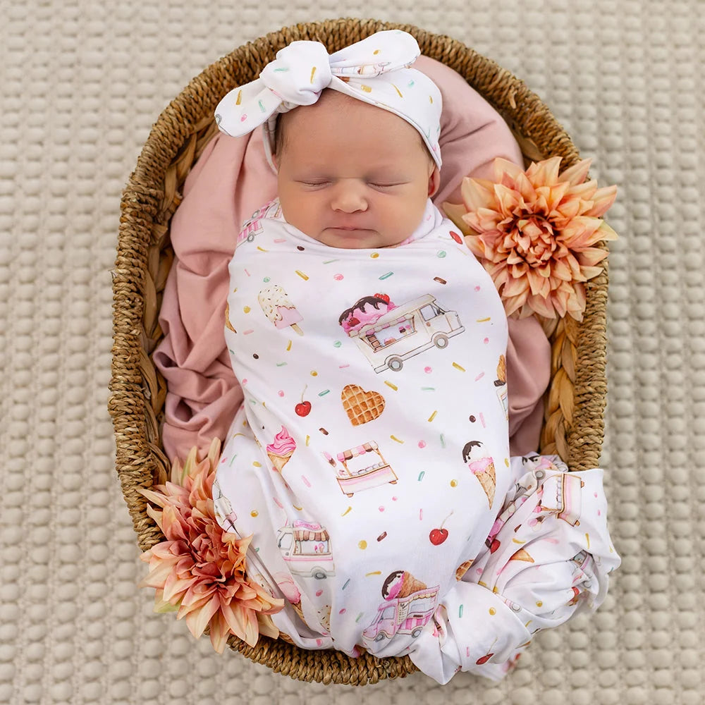 SNUGGLE HUNNY Organic Jersey Wrap & Topknot set | Ice Creams