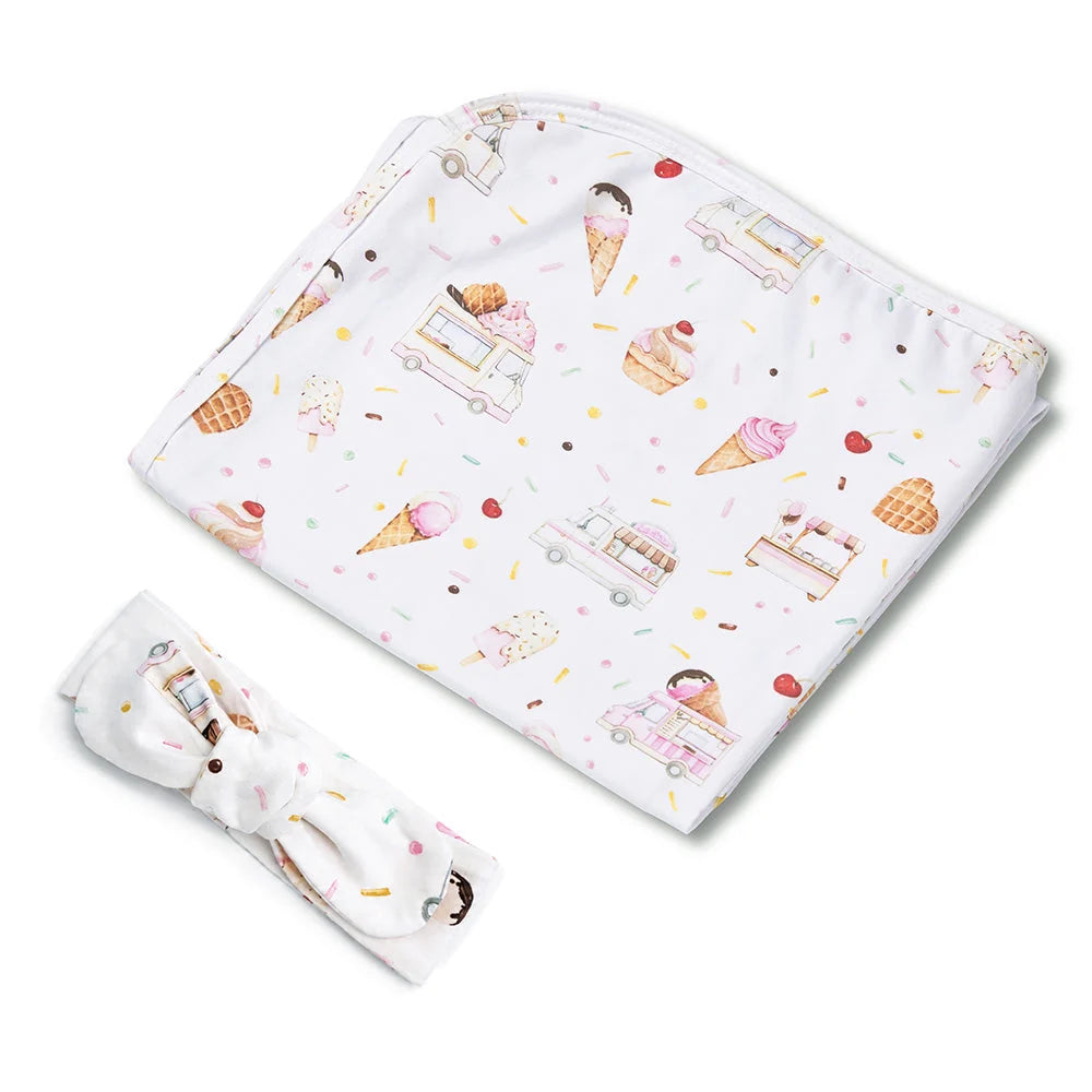 SNUGGLE HUNNY Organic Jersey Wrap & Topknot set | Ice Creams