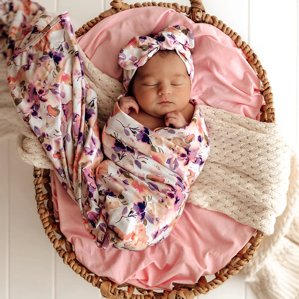 SNUGGLE HUNNY Organic Jersey Wrap & Topknot set - Blushing Beauty